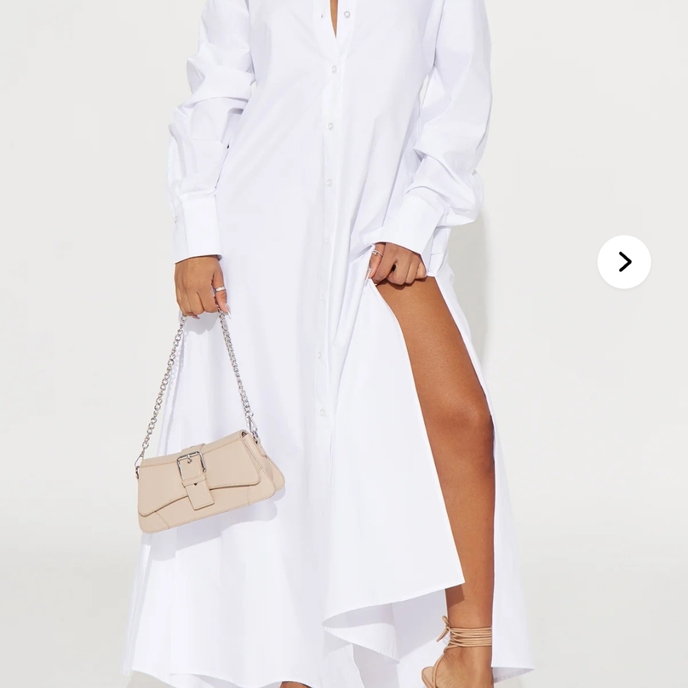 Fashion Nova White Long Sleeve Bishop Collar Shirt Dress